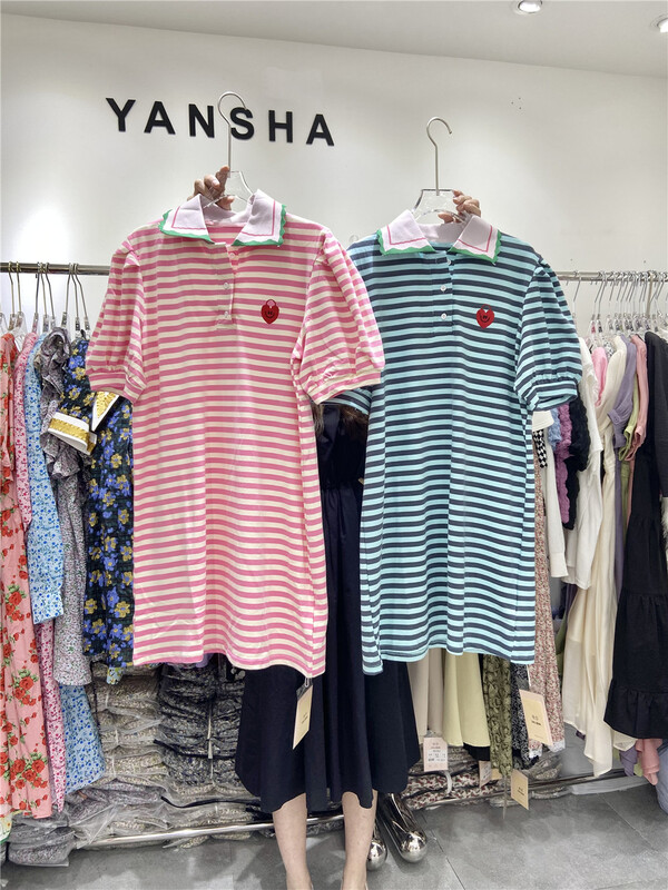 New in early summer! [Yan Sha] Korean striped love embroidery dress ys1-159# CLS