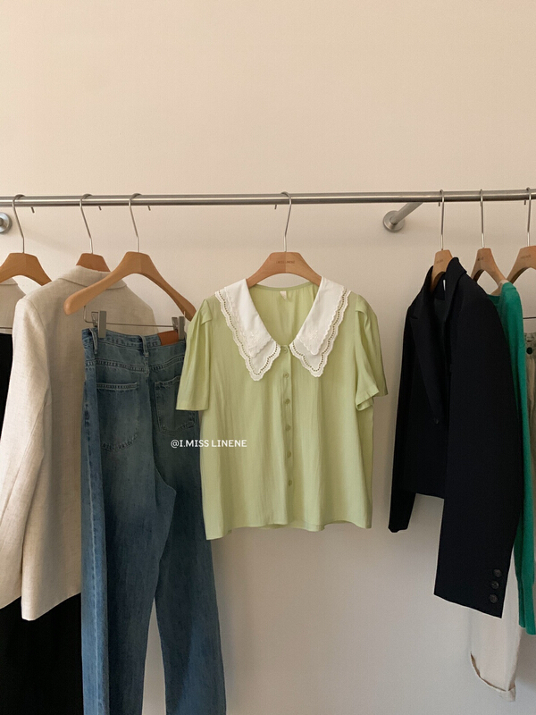 [Imiss] Korean version simple color contrast doll collar shirt cx8061# LSW