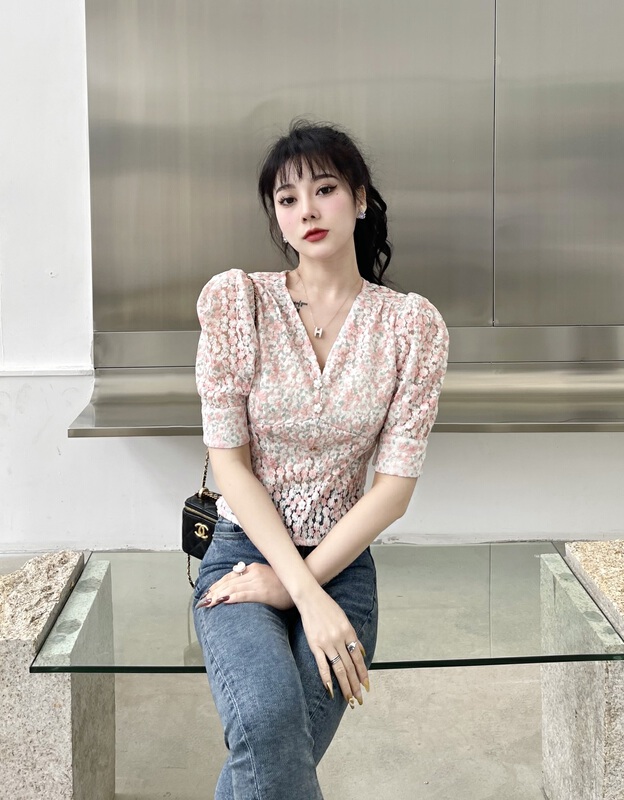 Early spring! [mi2] V-neck soft and sweet blouse a3234# JJ