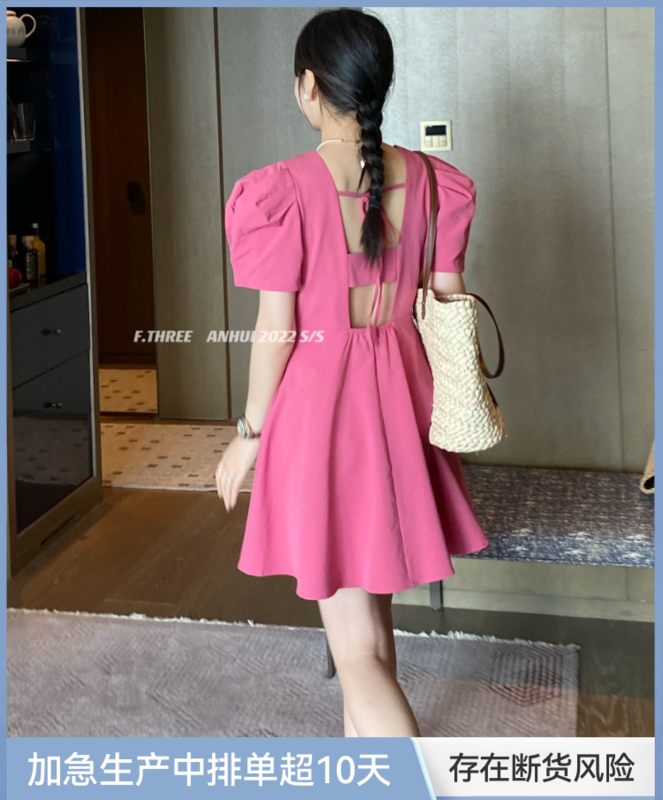 [f.three] open back design is recommended at the stall. Bubble sleeves are thin. Ceiling dress 87306# XJ