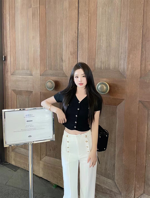 [koumiya] Korean style small fragrance V-neck short shirt 6631# PCZ