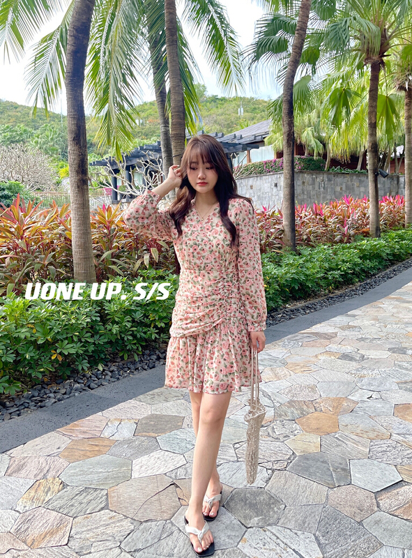 New year in early spring! [uone] gentle flower Pleated Dress 98253# LSL
