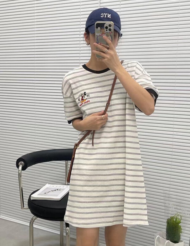 [new post] Korean stripe Mickey loose bubble sleeve dress np6663-d2# cqw