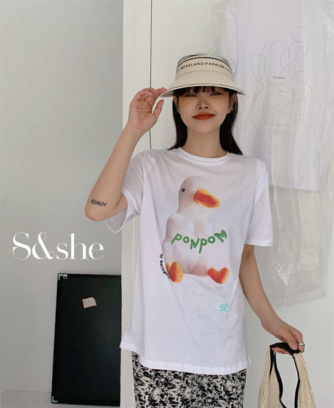 [S & she] Korean duck print short sleeve T-shirt 1186a# XJ