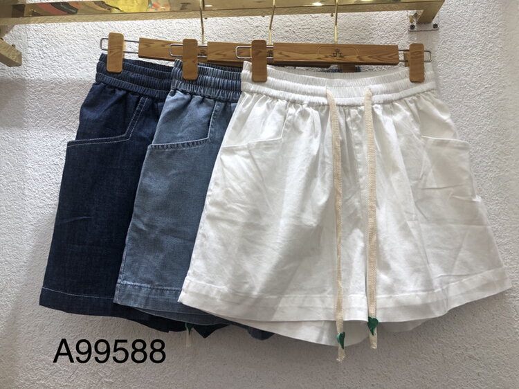 [queen] elastic waist versatile thin denim shorts (with waist rope) a99588# ozq