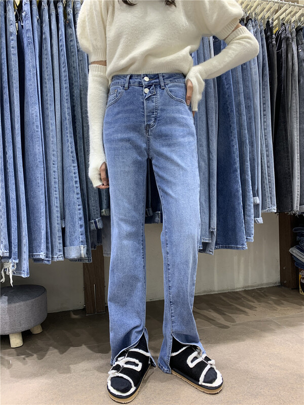 goods in stock! New year in early spring! [IEZ] Korean simple straight jeans 6970# zyh