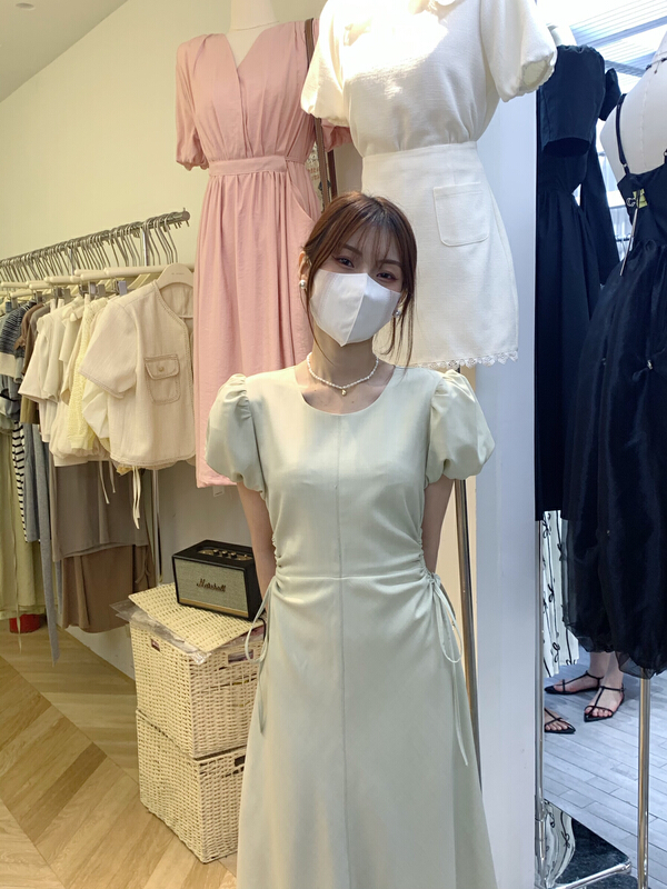 [as] Beware of machine leakage waist bubble sleeve dress a6563# hjy