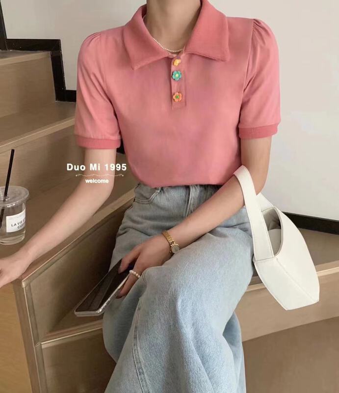 [Duomi] bubble sleeve flower fashion short sleeve T-shirt 8038# zxl
