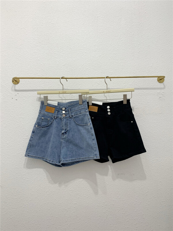 [u.she] Korean version high waist thin denim shorts 26112# cqw