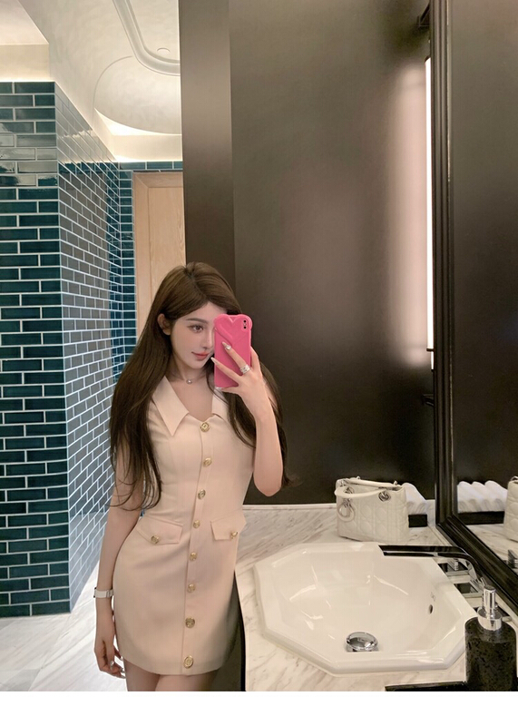 [Doudou family] Lapel small fragrance waist closing dress 88328# CLS
