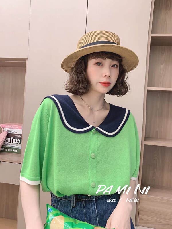 【帕迷妮】拼色寬鬆百搭針織開衫  8819#  CL