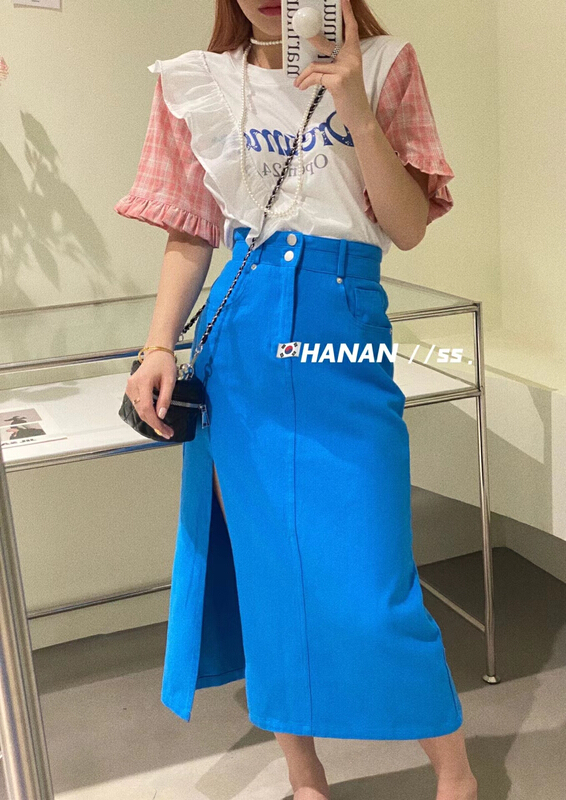 [Hanan] Korean version, versatile, slim, high waist, split denim skirt 6193# LSL