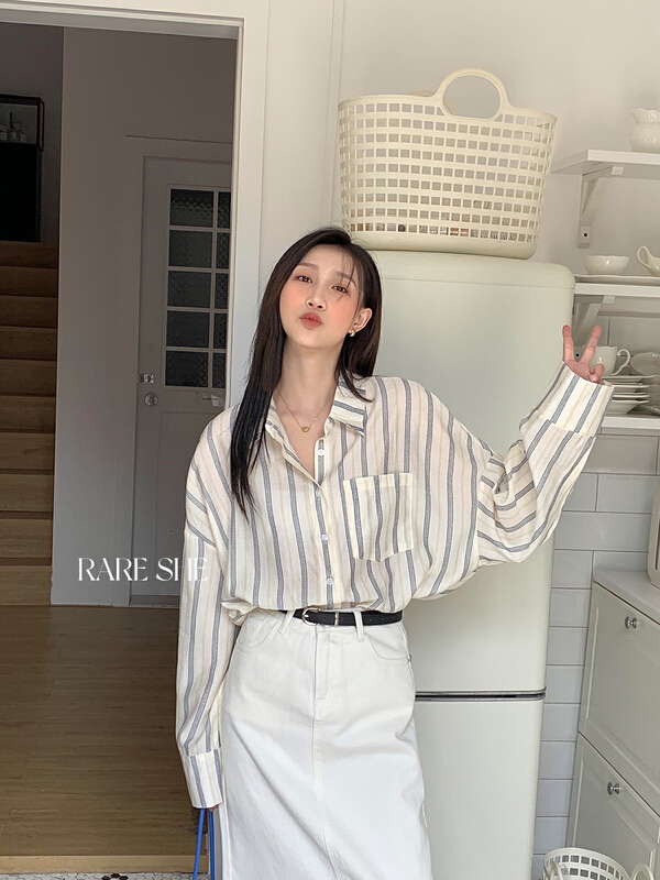 New year in early spring! [rare she] stripe versatile comfortable shirt 5180# LSW
