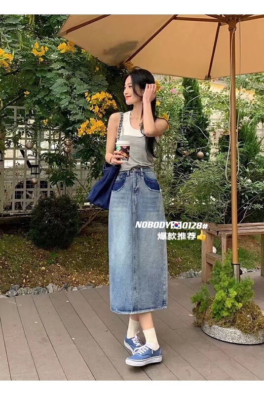 goods in stock! [pour one] Korean style full back split skirt f0128# L
