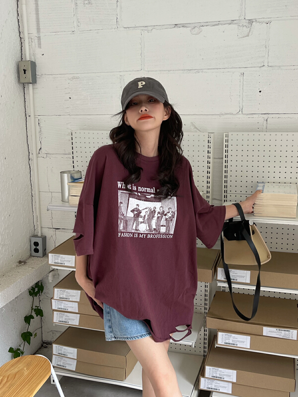 [misu misu] street style personalized washing, hole breaking, loose large short sleeved T-shirt 2243# ll