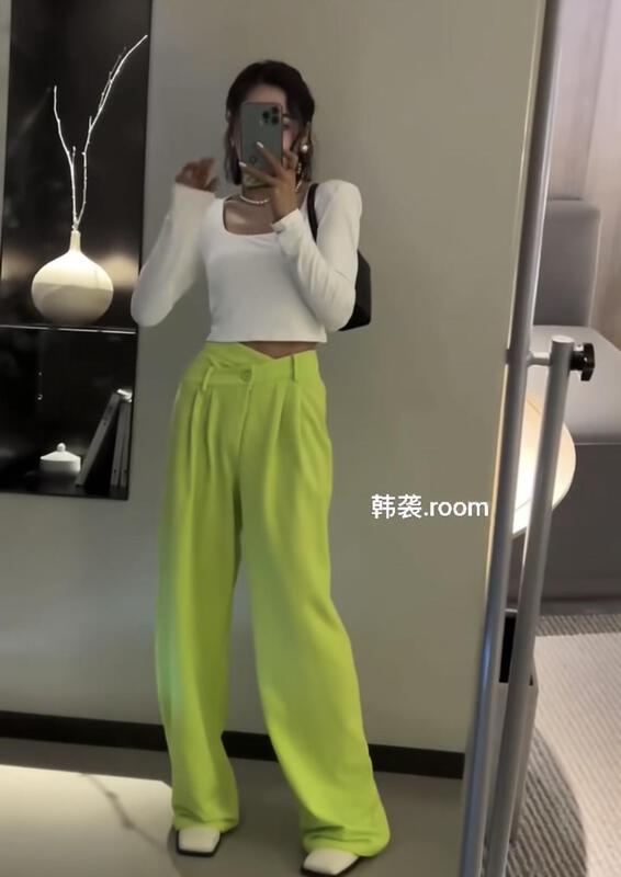 New year in early spring! [toko. Z] Korean version straight tube irregular oblique buckle thin floor mopping casual pants 2272# cqw