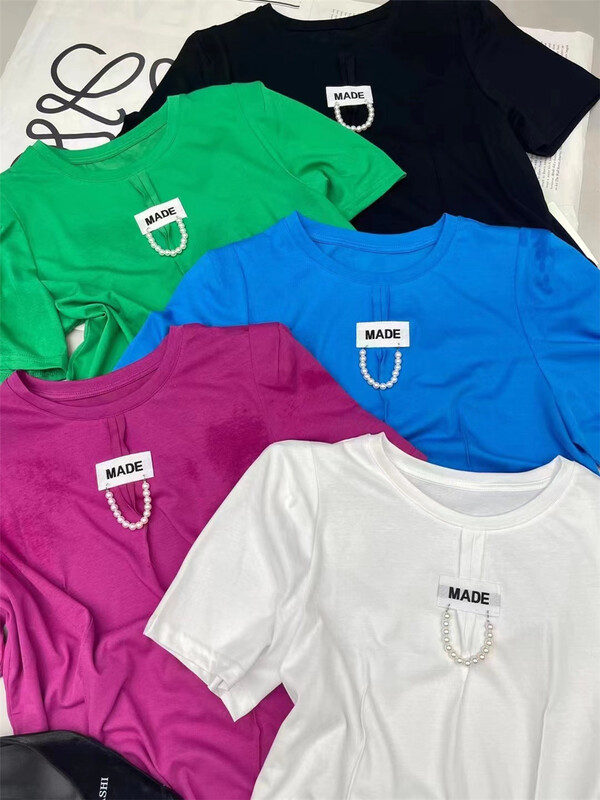 [as Aishan] Korean Pullover pearl short sleeve T-shirt 212# WTT