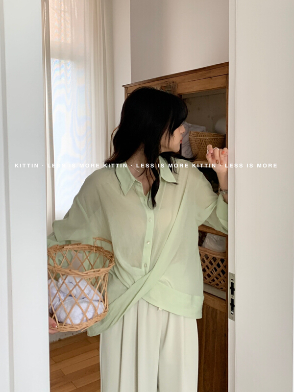 New in early summer! [Kittin] design sense small crowd knot linen shirt 8513# XYY