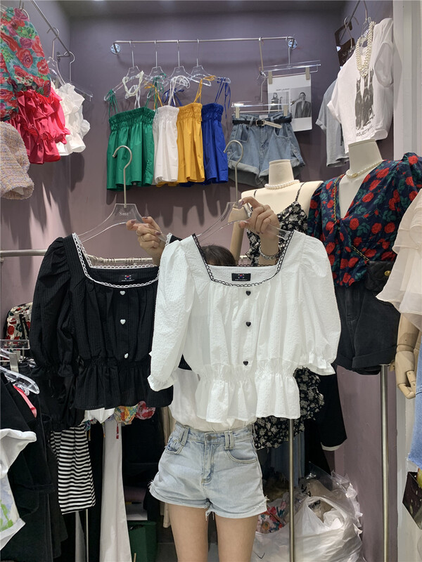 [SME +] Korean style square neck bubble sleeve short shirt 5275# CSX