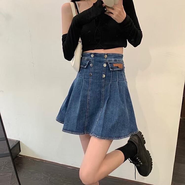 New in early summer! [Fanfan fan] Korean casual pleated denim skirt 5599# zxx