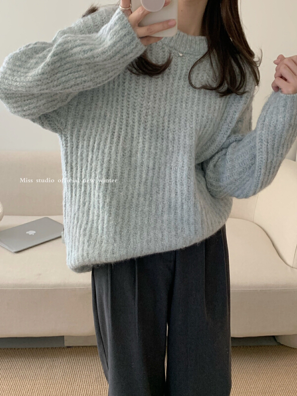 goods in stock! 【 miss miss home 】 round neck variegated Pullover warm sweater 6601# ZSY