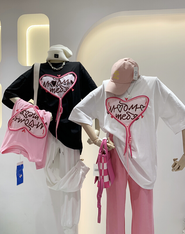 New year in early spring! [wlady] Korean loose drawstring love short sleeve T-shirt 267# WTT