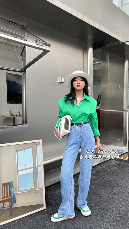 New in early summer! [en Xi'er] Korean versatile floor mopping jeans (with belt) eb0800# L