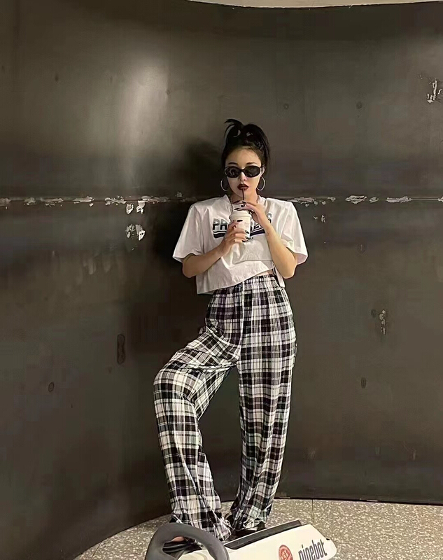 [keen k] Korean Plaid pleated straight casual pants p41# WTT