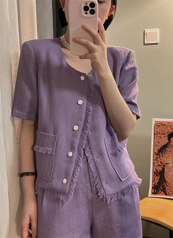 goods in stock! New in early summer! [Las celula] Korean style round neck small fragrance style short coat with rough edges 2751# zxx