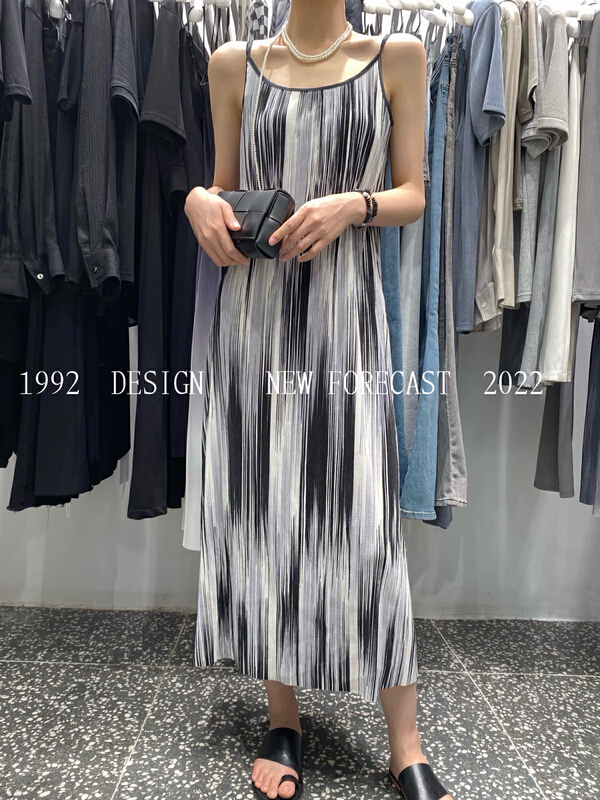 [1992] V-neck pleated suspender dress 3778# L