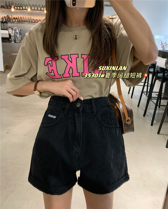[suxinlan] Korean version of versatile solid denim shorts 35301# LSL