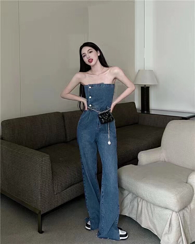 goods in stock! New in early summer! [K2 design] Spice Girl Style Strapless high waist denim Jumpsuit n27# WTT