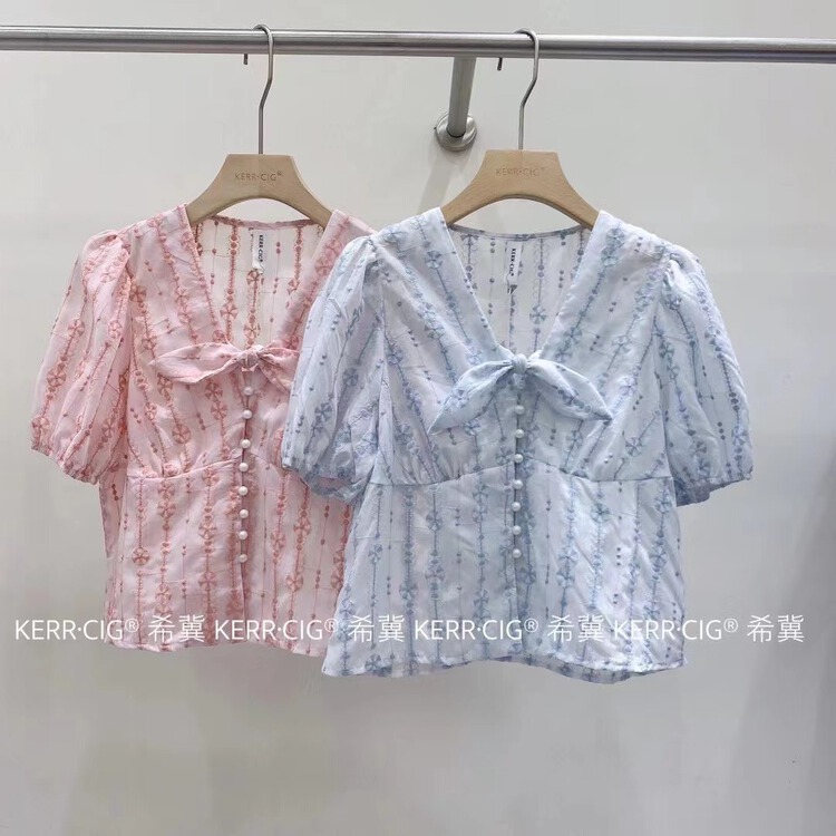 [CIG] Korean sweet V-neck short shirt 6100# zjy