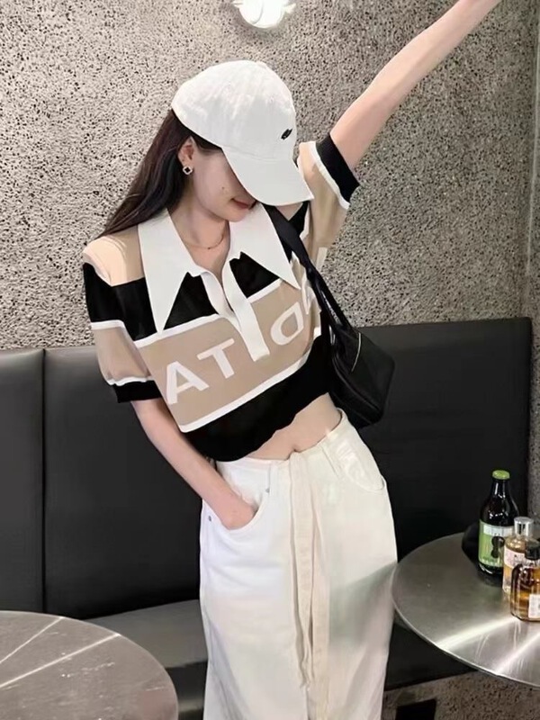 New in early summer! [Dany] striped letter hot girl slim short sleeve T-shirt 77593# zyh