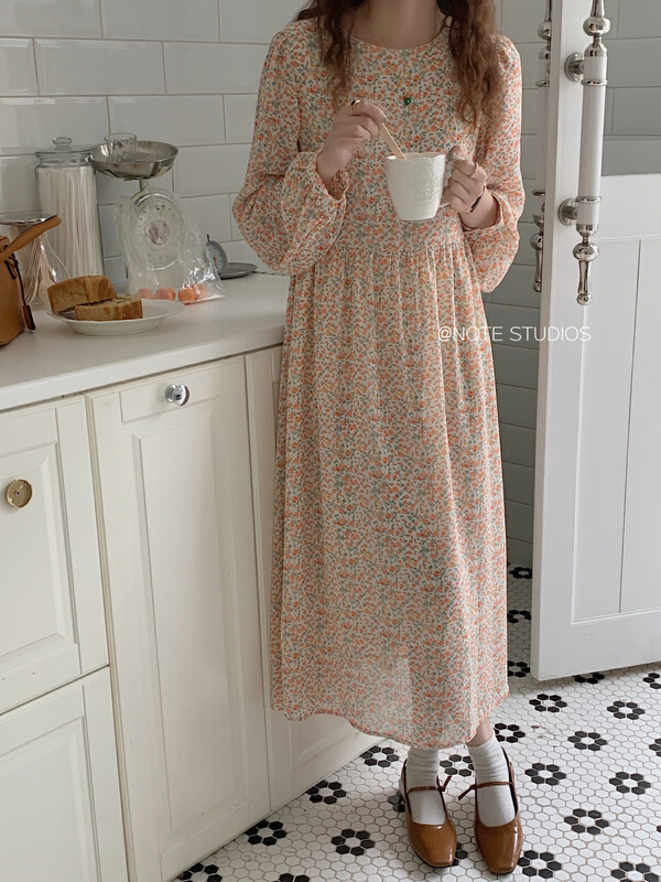 Original price 69.00! New year in early spring! [note] round neck medium length floral dress 22176# HBx