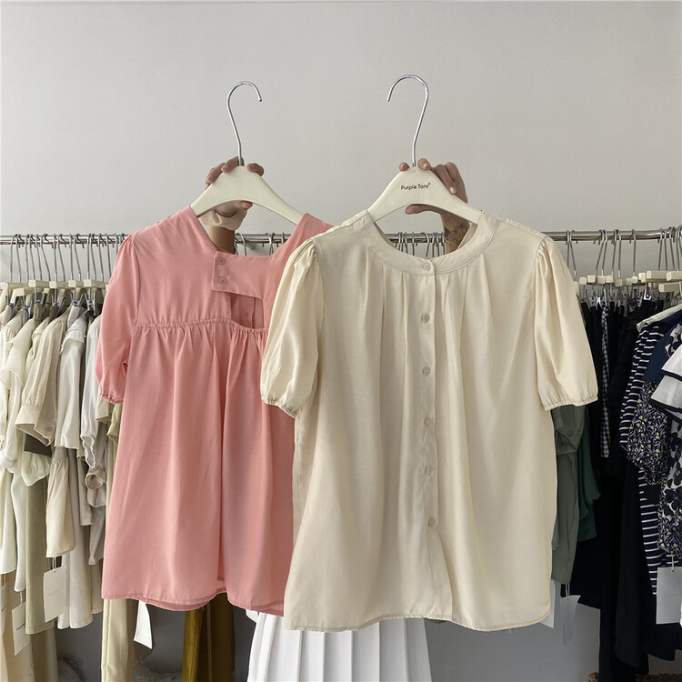 [zishujia] Korean version simple round neck single breasted shirt ys2-8909# HBx