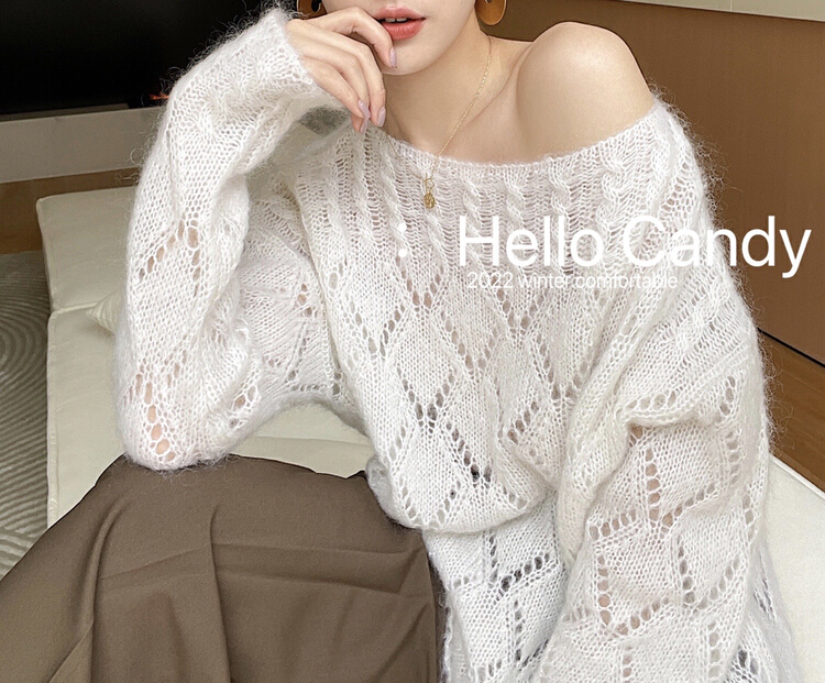 [candy] Korean version simple zero lattice temperament sweater 2108324# ZSY