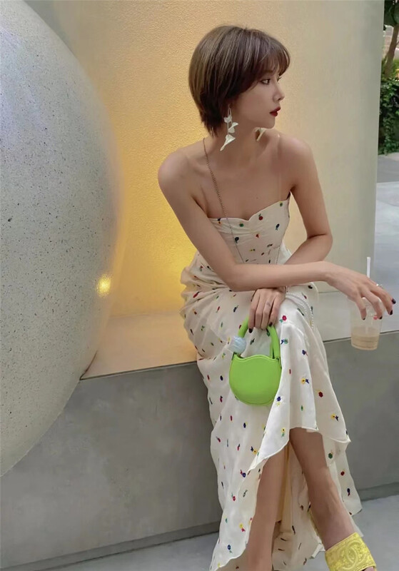 [semi plain] French style Strapless waist closing dress 371# zjy