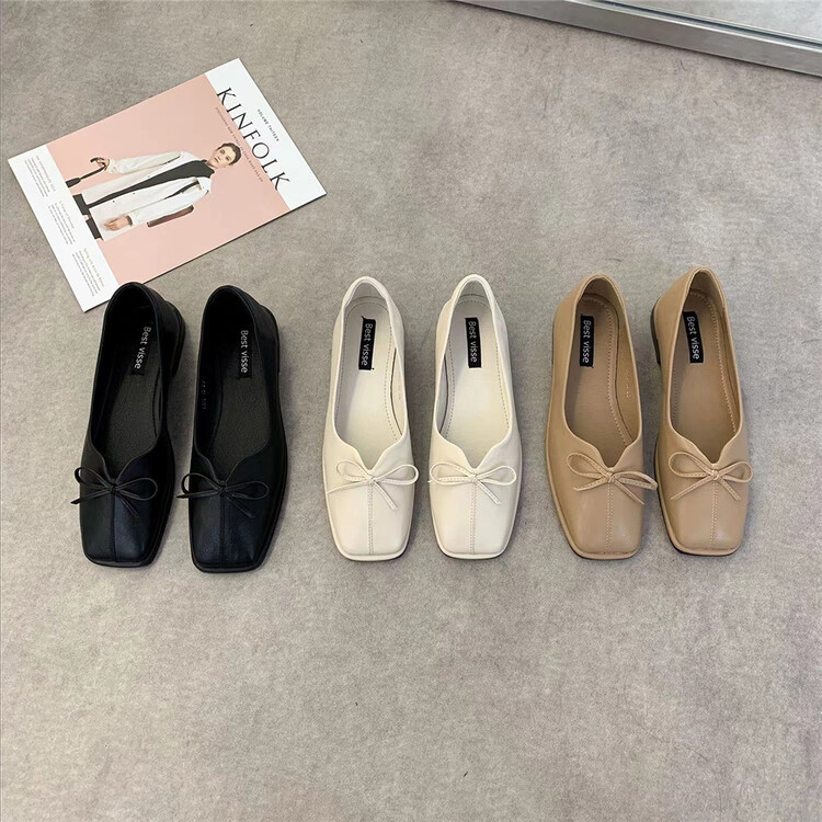 [DS. Gift] bow design, square head low flat heel shoes 5272# LSL