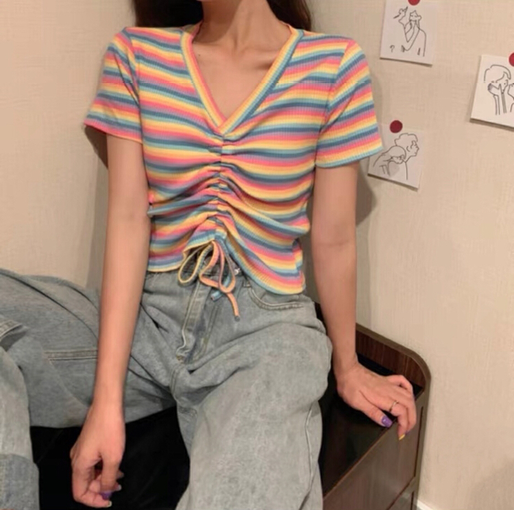 [fan fan] fashion V-neck drawstring featured blouse 5737# JJ