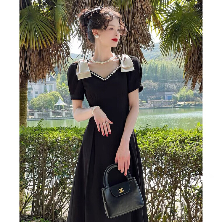New in early summer! [L.L studio] French retro gentle wind waist dress (detachable with bow) 7426# PCZ