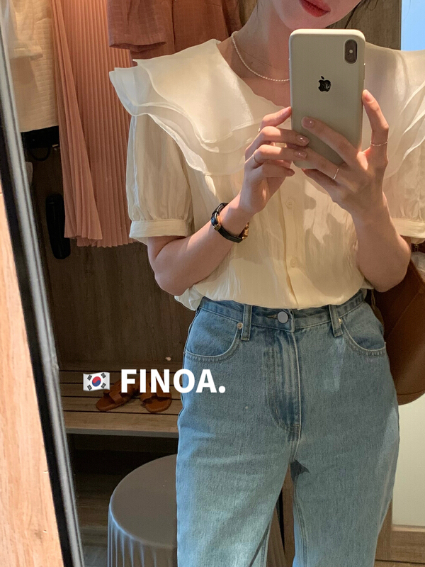初夏上新!【FINOA】韓版休閒褶皺垂感千層領雪紡衫  1017#  CLS