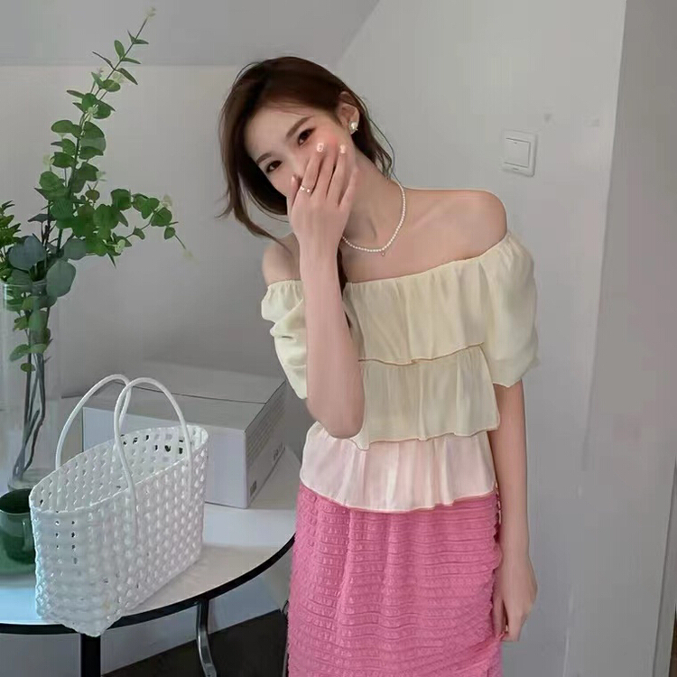 [CTH] Korean version sweet temperament Square Neck Shirt 8836# cqw