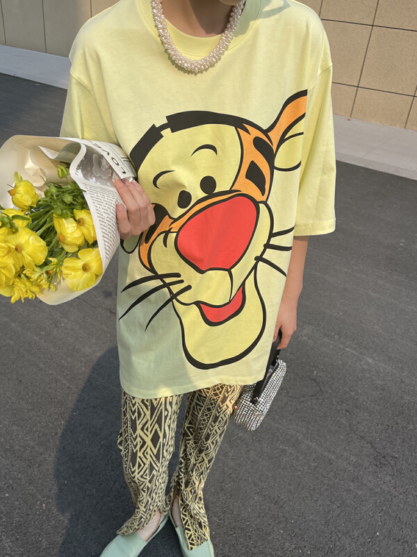 [attitude] round neck Tiger Print short sleeve T-shirt aq4349# ozq