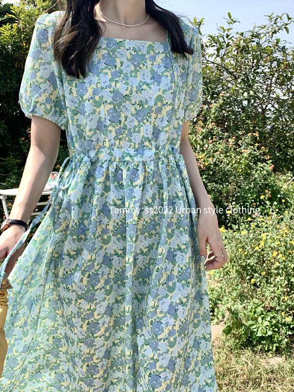 New in early summer! [TAMMY] Garden Oil Painting Short Sleeve Temperament Dress 71635# L