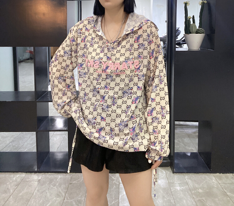 [Qijia +] personalized letter printed loose hooded sunscreen shirt 7563# zyh