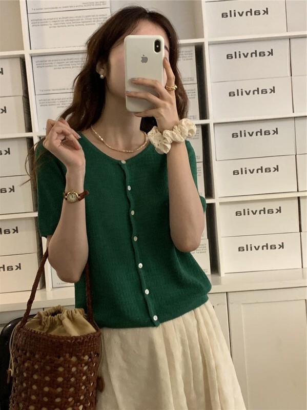 [new post] Korean solid color round neck knitted cardigan (including 33% wool) np-m813# cqw