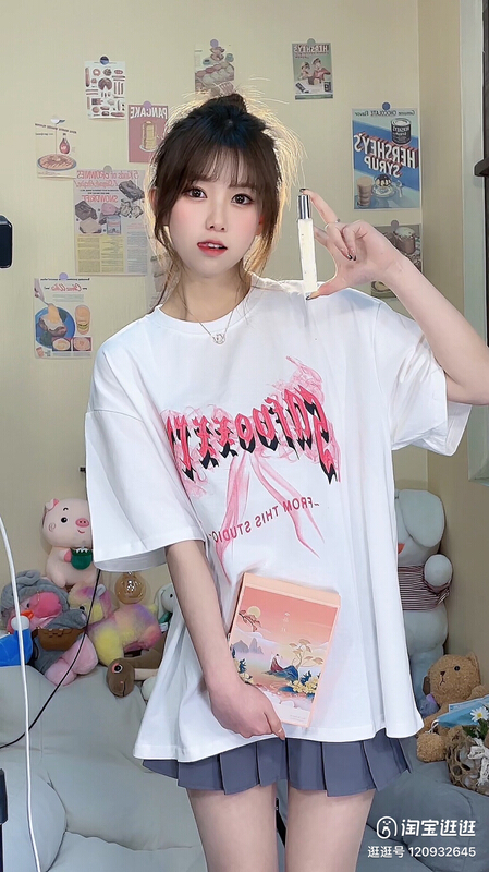 [j.2] Korean bow print Casual Short Sleeve T-shirt 5569# LSW