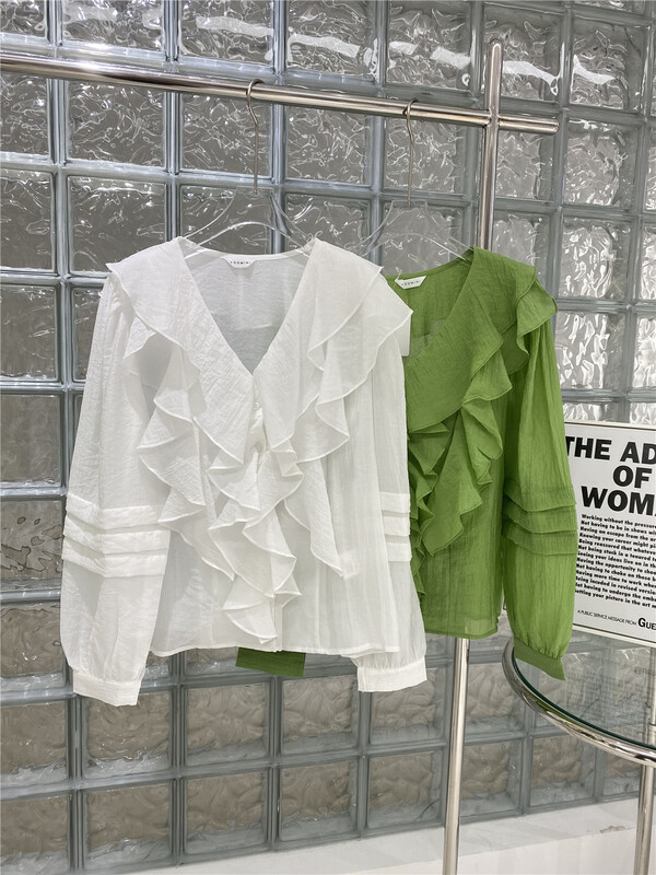 Cxdhh / new in early spring! [strict selection - planting grass and trees] V-neck slim fitting Ruffle shirt xc16-18006-l# jhy