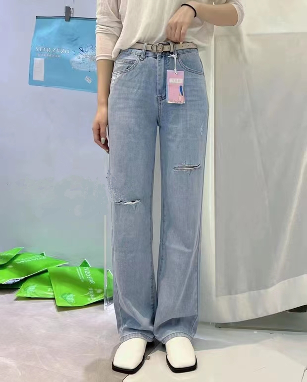[AI x2 denim] Korean version of straight cut and thin jeans (without belt) 3898# hjy